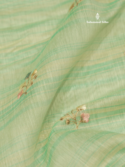 Beautiful Light Pink Linen Mix Saree With Contrast Sandal Embroidery Border
