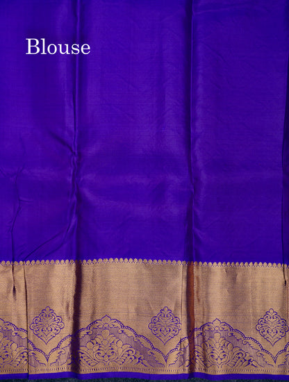 Beautiful Blue Bridal Pure Kanjivaram Silk Saree With Contrast Violet Blouse