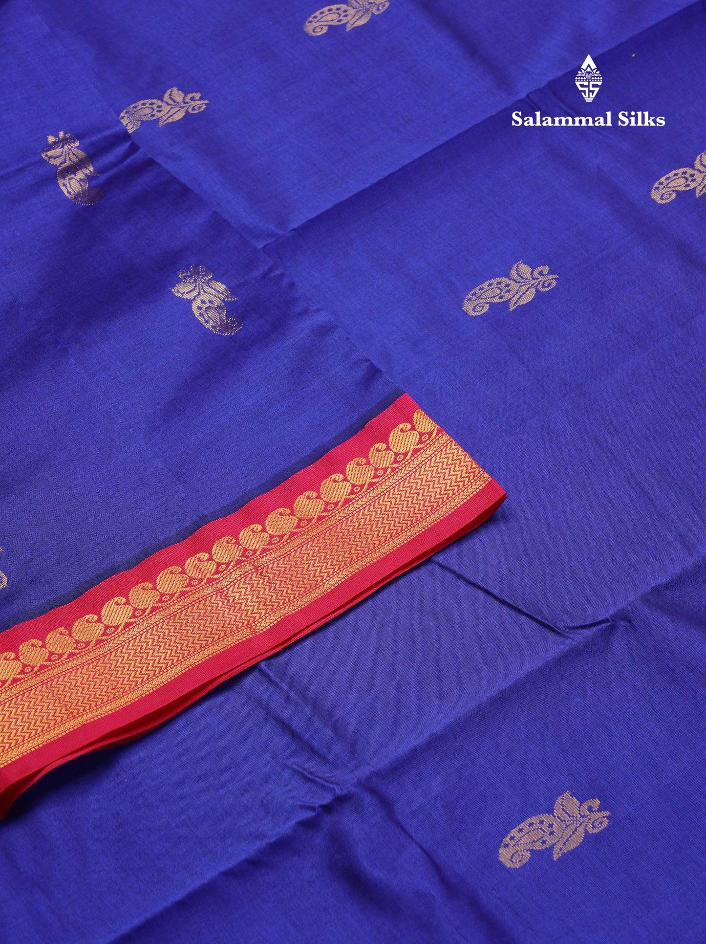 Beautiful Navy Blue 9 Yards Semi Silk Cotton Saree With Contrast Pink Traditional Border