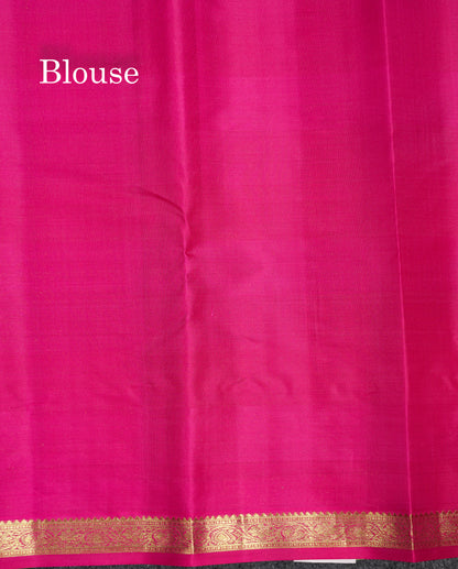 Beautiful Paalum Pazham Checks With Butta Pure Kanjivaram Silk Saree With Contrast Pink Blouse