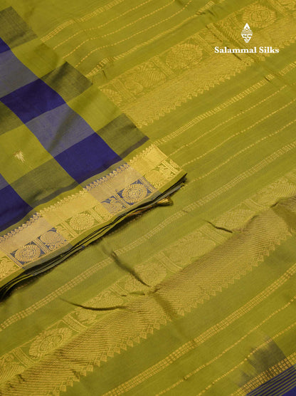 Beautiful Paalum Pazham Checks 10 Yards Semi Silk Cotton Saree With Traditional Border