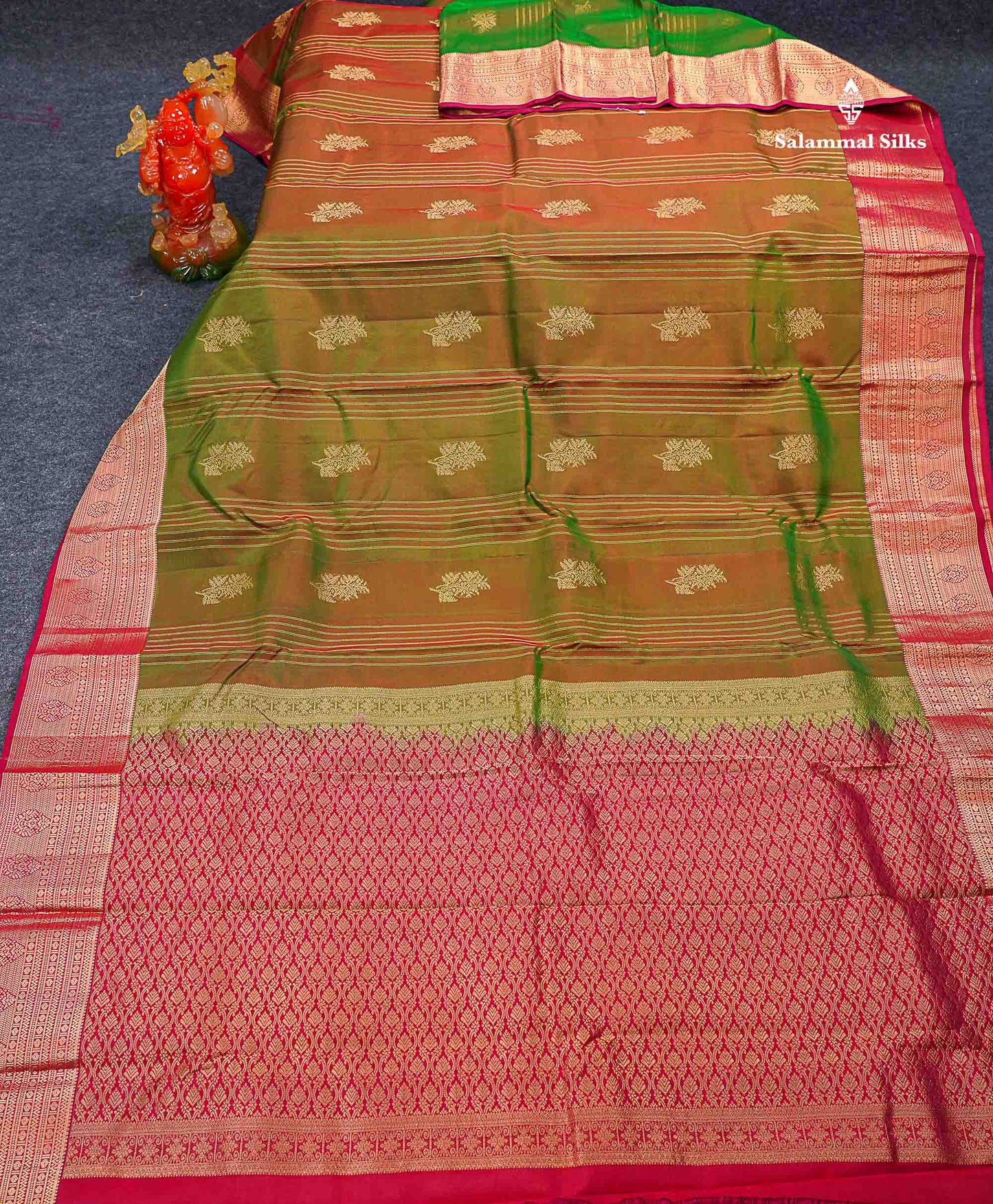 Beautiful Mango Yellow Zari Lines With Butta PureMix Silk Saree With Contrast Pink Traditional Border