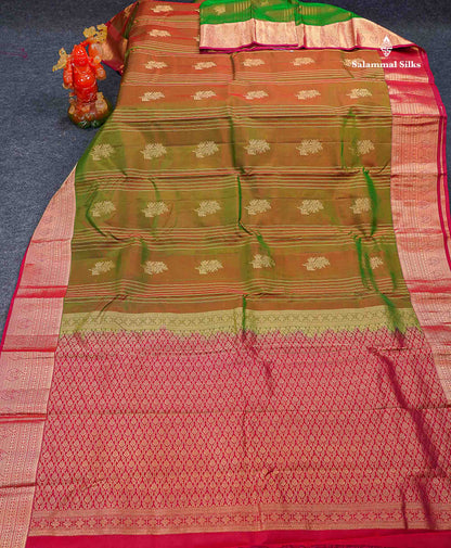 Beautiful Mango Yellow Zari Lines With Butta PureMix Silk Saree With Contrast Pink Traditional Border