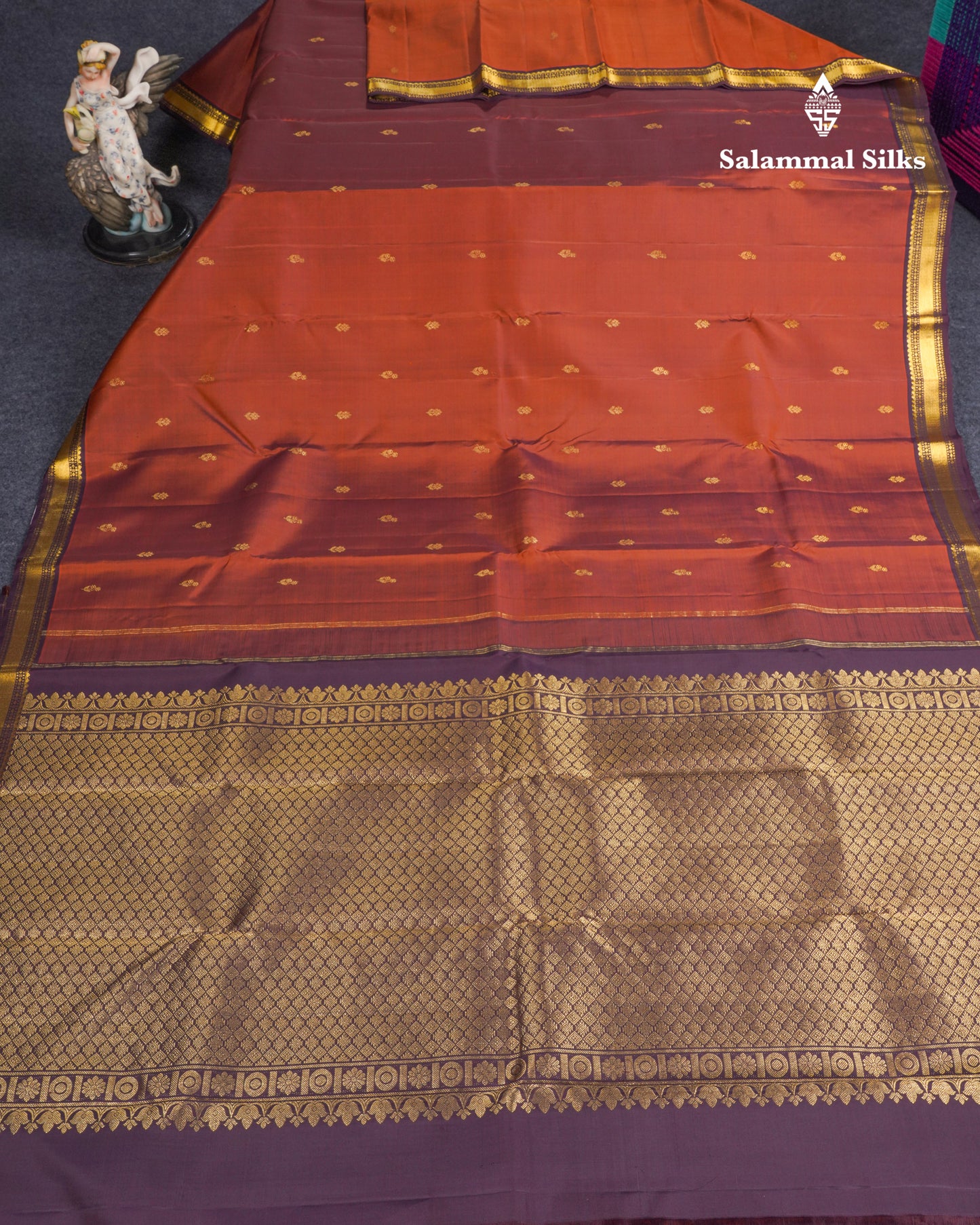Rust Brown Pure Kanjivaram Silk Saree With Contrast Dark Magenta Traditional Small Border