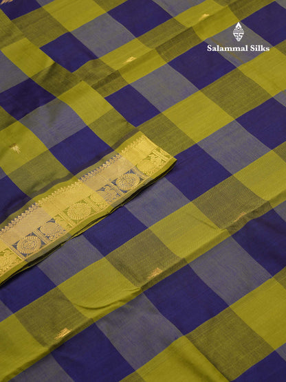 Beautiful Paalum Pazham Checks 10 Yards Semi Silk Cotton Saree With Traditional Border