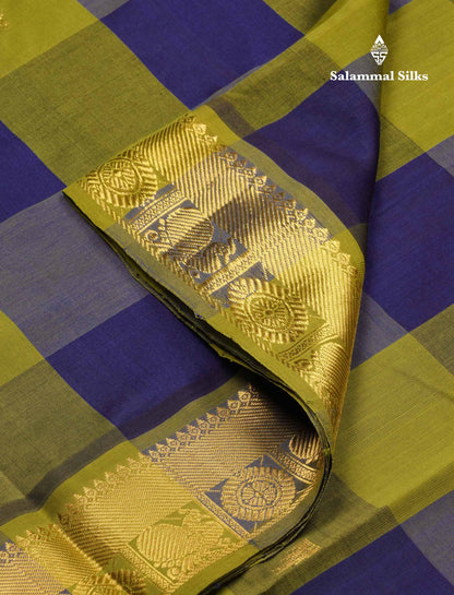 Beautiful Paalum Pazham Checks 10 Yards Semi Silk Cotton Saree With Traditional Border