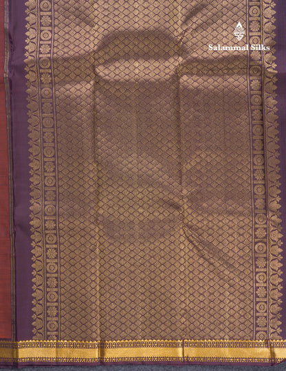 Rust Brown Pure Kanjivaram Silk Saree With Contrast Dark Magenta Traditional Small Border