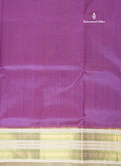 Pastel Violet Tiny Checks Pure Silk Cotton Saree With Contrast Light Pink Traditional Border
