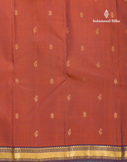 Rust Brown Pure Kanjivaram Silk Saree With Contrast Dark Magenta Traditional Small Border