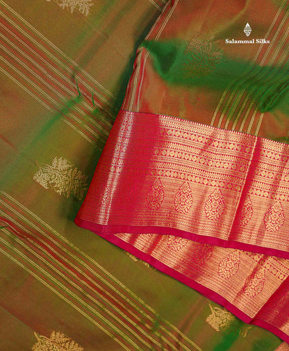 Beautiful Mango Yellow Zari Lines With Butta PureMix Silk Saree With Contrast Pink Traditional Border