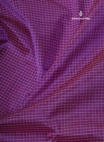 Pastel Violet Tiny Checks Pure Silk Cotton Saree With Contrast Light Pink Traditional Border