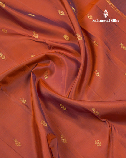 Rust Brown Pure Kanjivaram Silk Saree With Contrast Dark Magenta Traditional Small Border