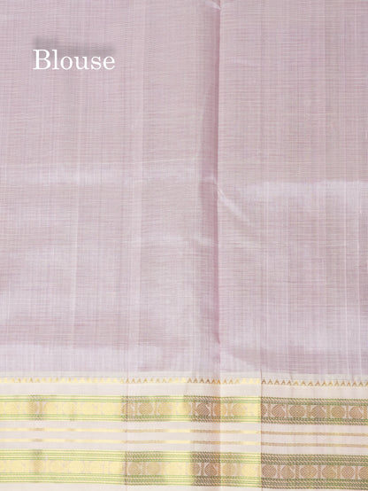 Pastel Violet Tiny Checks Pure Silk Cotton Saree With Contrast Light Pink Traditional Border