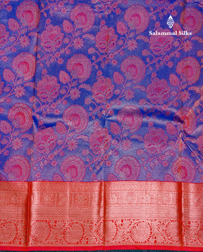 Beautiful Violet Bridal Pure Kanjivaram Silk Saree With Contrast Chilly Red Border