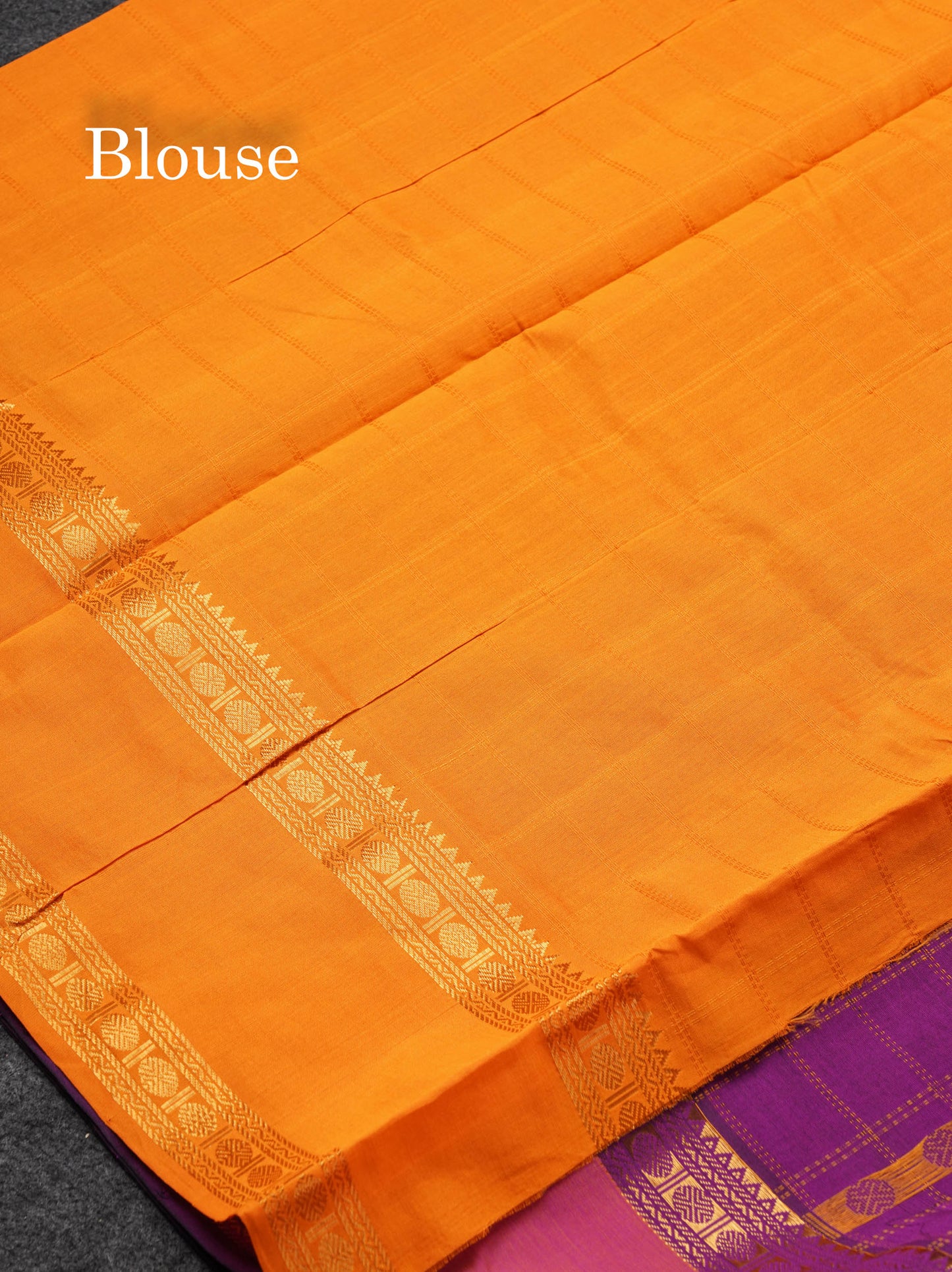Beautiful Violet Thread Checks And Buttas Semi Silk Cotton Saree With Contrast Mustard Yellow Traditional Double Border