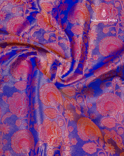 Beautiful Violet Bridal Pure Kanjivaram Silk Saree With Contrast Chilly Red Border
