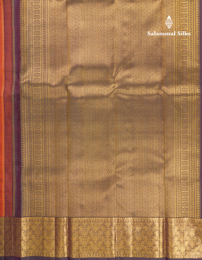 Rust Orange Traditional Butta Pure Kanjivaram Silk Saree With Contrast Dark Brown Border