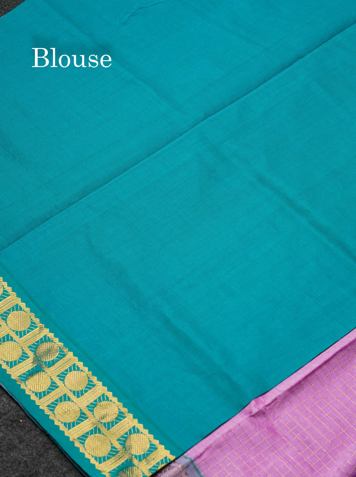 Beautiful Lavender Traditional Checks Semi Silk Cotton Saree With Sapphire Green Border