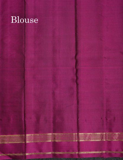 Beautiful Bottle Green Checks With Butta Pure Kanjivaram Silk Saree With Contrast Magenta Traditional Medium Gap Border