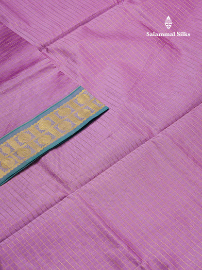 Beautiful Lavender Traditional Checks Semi Silk Cotton Saree With Sapphire Green Border