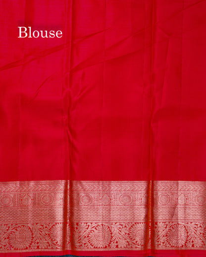 Beautiful Violet Bridal Pure Kanjivaram Silk Saree With Contrast Chilly Red Border