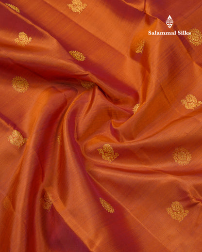 Rust Orange Traditional Butta Pure Kanjivaram Silk Saree With Contrast Dark Brown Border