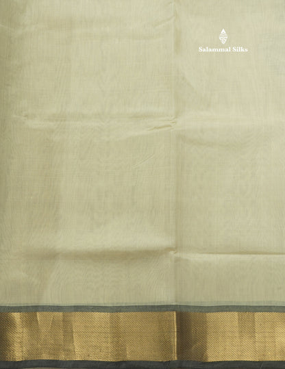 Half White Plain Pure Silk Cotton Saree With Gold Zari Border