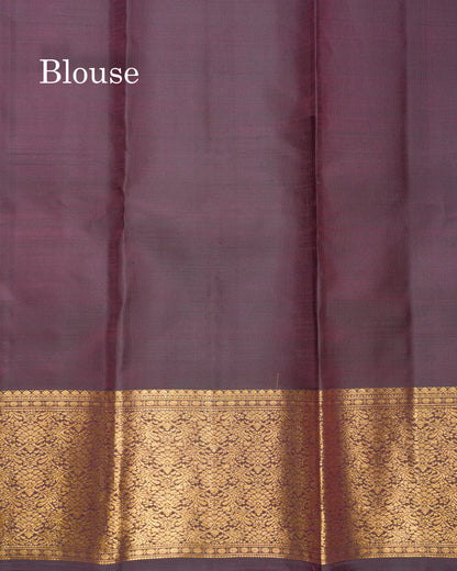 Rust Orange Traditional Butta Pure Kanjivaram Silk Saree With Contrast Dark Brown Border