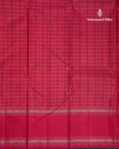 Beautiful Dual Tone Pinkish Red Pure Kanjivaram Silk Saree With Traditional Gap Border