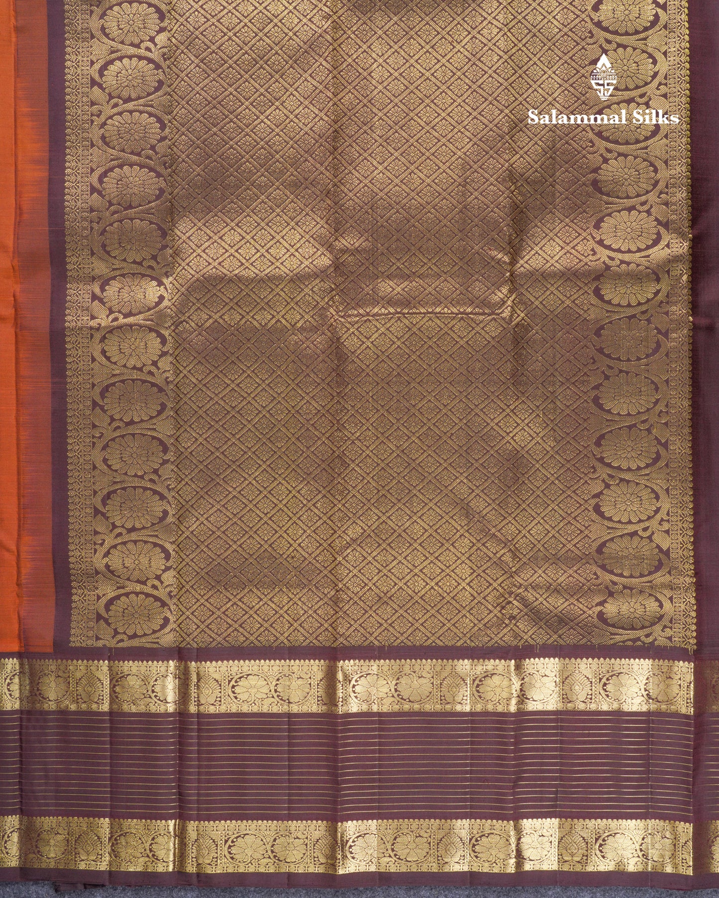 Rust Orange Pure Kanjivaram Silk Saree With Contrast Dark Brown Traditional Border