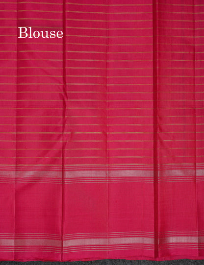 Beautiful Dual Tone Pinkish Red Pure Kanjivaram Silk Saree With Traditional Gap Border
