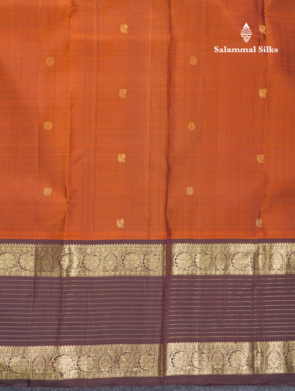 Rust Orange Pure Kanjivaram Silk Saree With Contrast Dark Brown Traditional Border