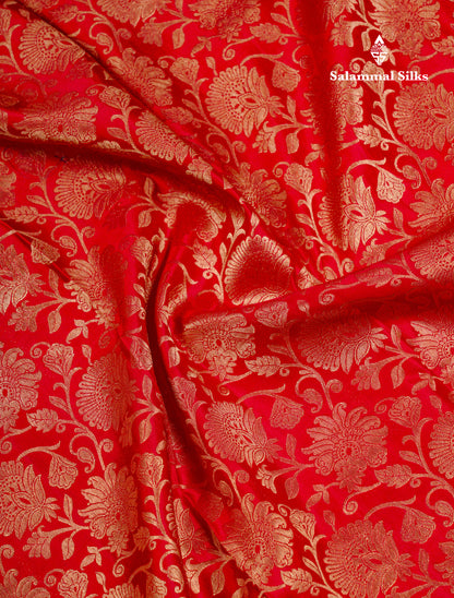 Beautiful Chilly Red Bridal Pure Kanjivaram Silk Saree With Traditional Evening Morning Border