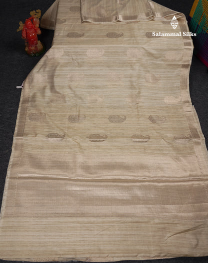 Beautiful Light Brown Jute Mix Saree With Small Fancy Border