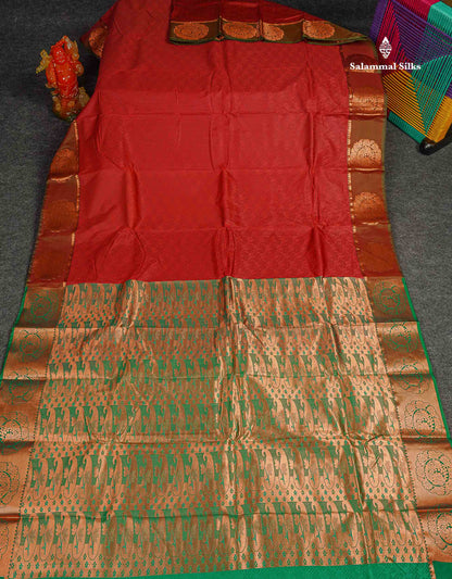 Semi Silk Saree - Maroon Colour Body With Contrast Saffire Green Blouse