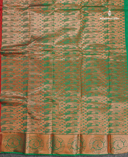 Semi Silk Saree - Maroon Colour Body With Contrast Saffire Green Blouse