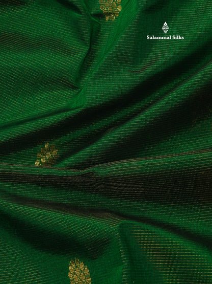 Bottle Green Traditional Vaira Oosi Butta Pure Silk Cotton Saree With Contrast Mustard Yellow Border