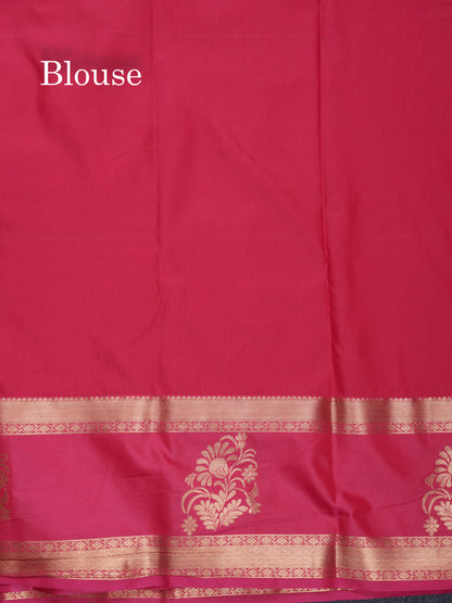 Elephant Grey Semi Silk Saree With Contrast Dark Purple Evening Morning Border