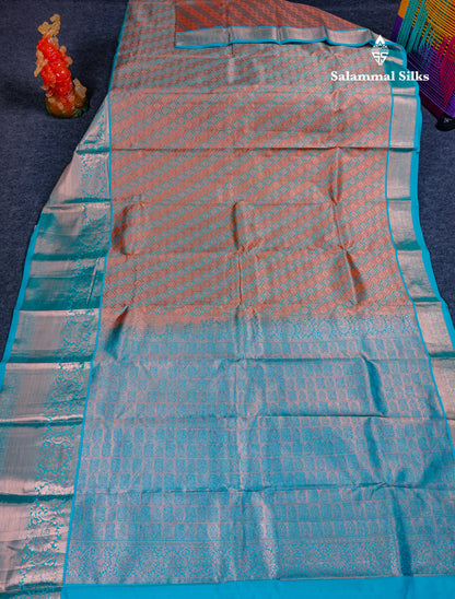 Beautiful Chocolate Bridal Puremix Silk Saree With Contrast Sapphire Blue Traditional Evening Morning Border