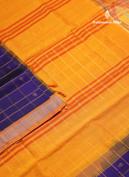 Violet Checks With Butta Pure Silk Cotton Saree With Tissue Ekkat Deisgn Border