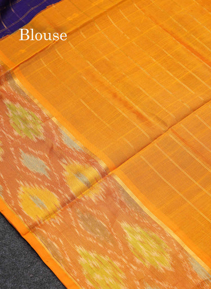 Violet Checks With Butta Pure Silk Cotton Saree With Tissue Ekkat Deisgn Border