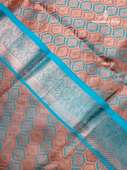 Beautiful Chocolate Bridal Puremix Silk Saree With Contrast Sapphire Blue Traditional Evening Morning Border