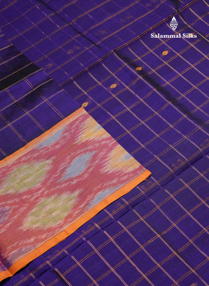 Violet Checks With Butta Pure Silk Cotton Saree With Tissue Ekkat Deisgn Border