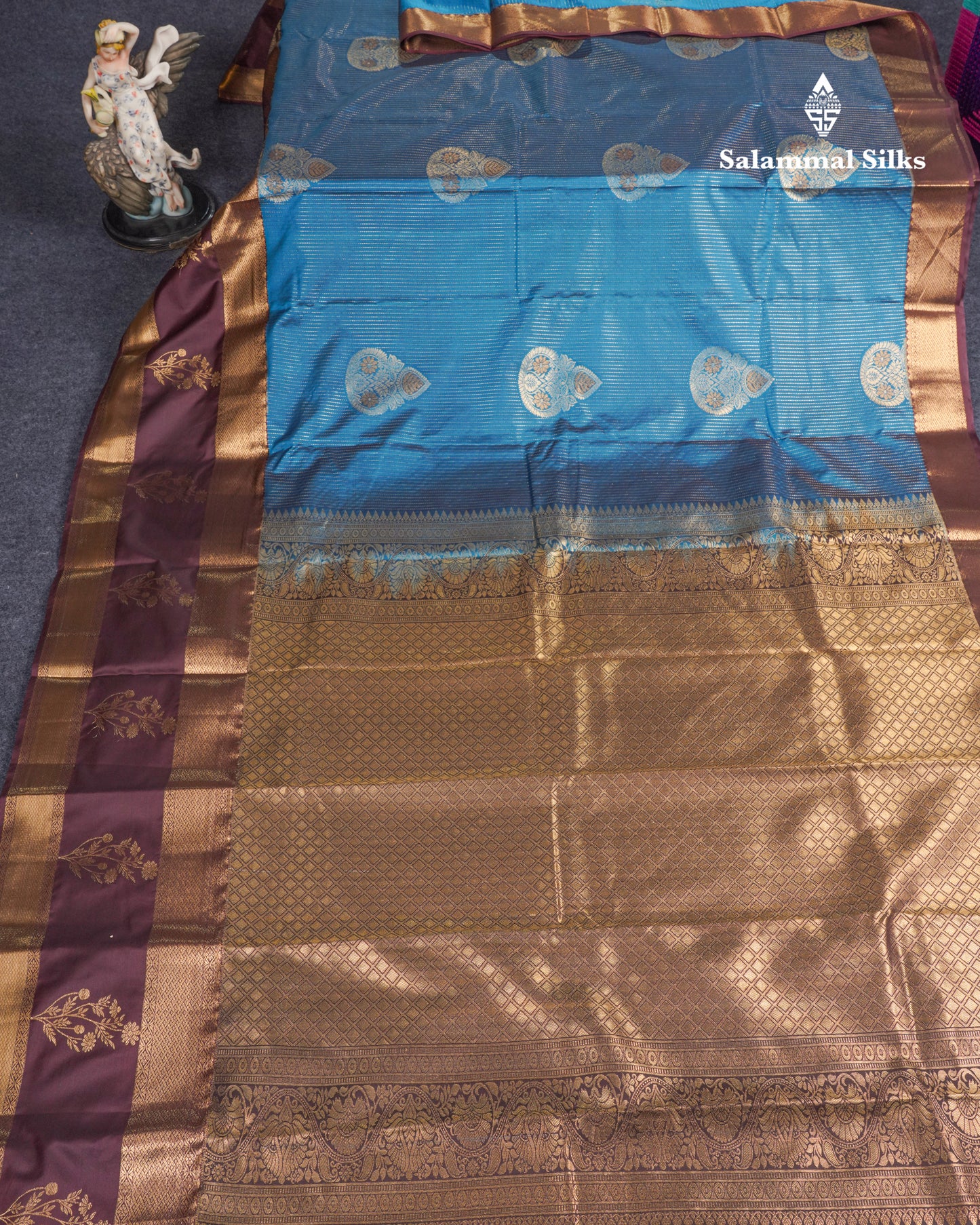 Elephant Grey Semi Silk Saree With Contrast Dark Purple Evening Morning Border