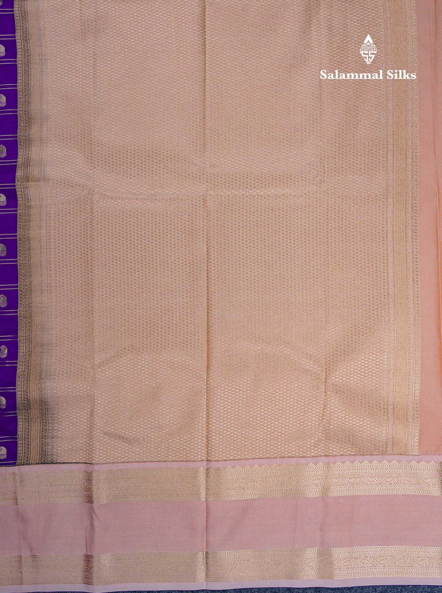 Beautiful Violet Zari Checks With Butta Semi Silk Saree With Contrast Light Chocolate Traditional Rettapet Border