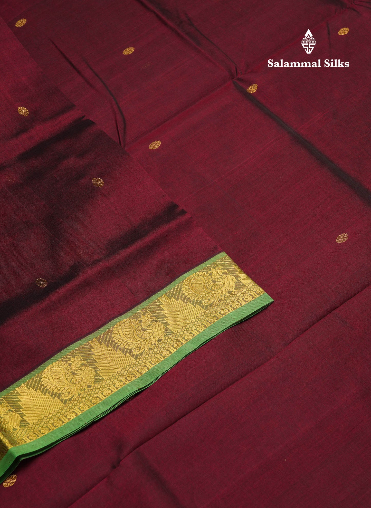 Beautiful Dark Violet Handloom Pure Silk Cotton Saree With Green Traditional Border