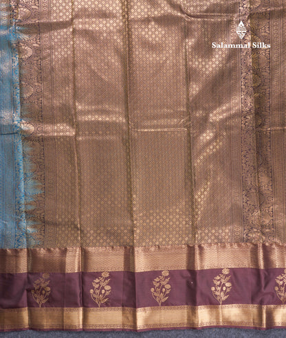 Elephant Grey Semi Silk Saree With Contrast Dark Purple Evening Morning Border