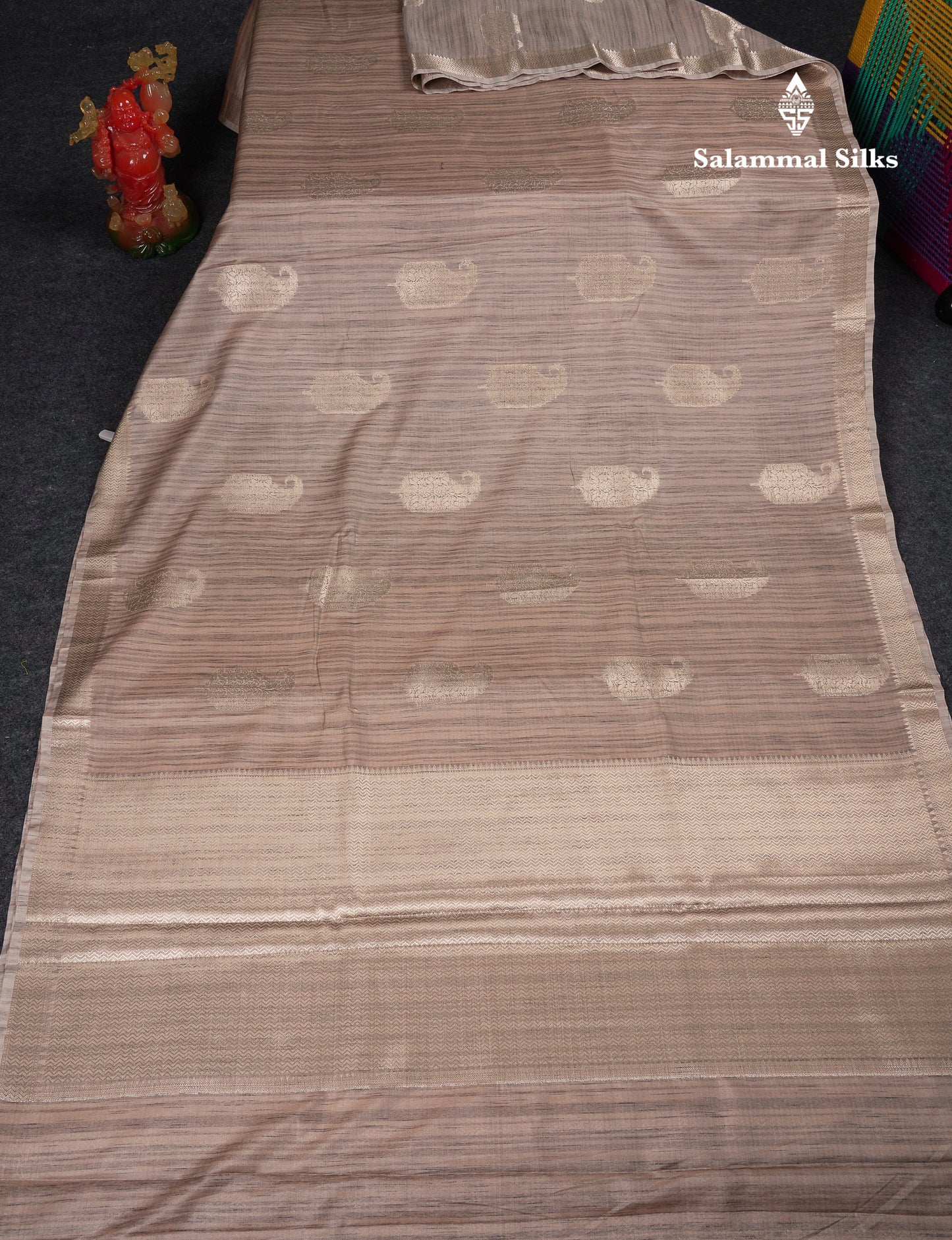 Beautiful Light Brown Jute Mix Saree With Small Fancy Border