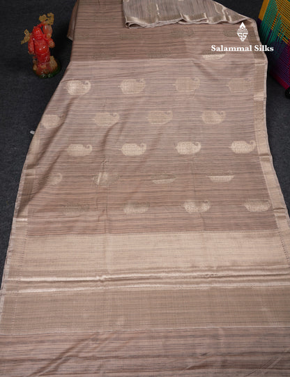 Beautiful Light Brown Jute Mix Saree With Small Fancy Border