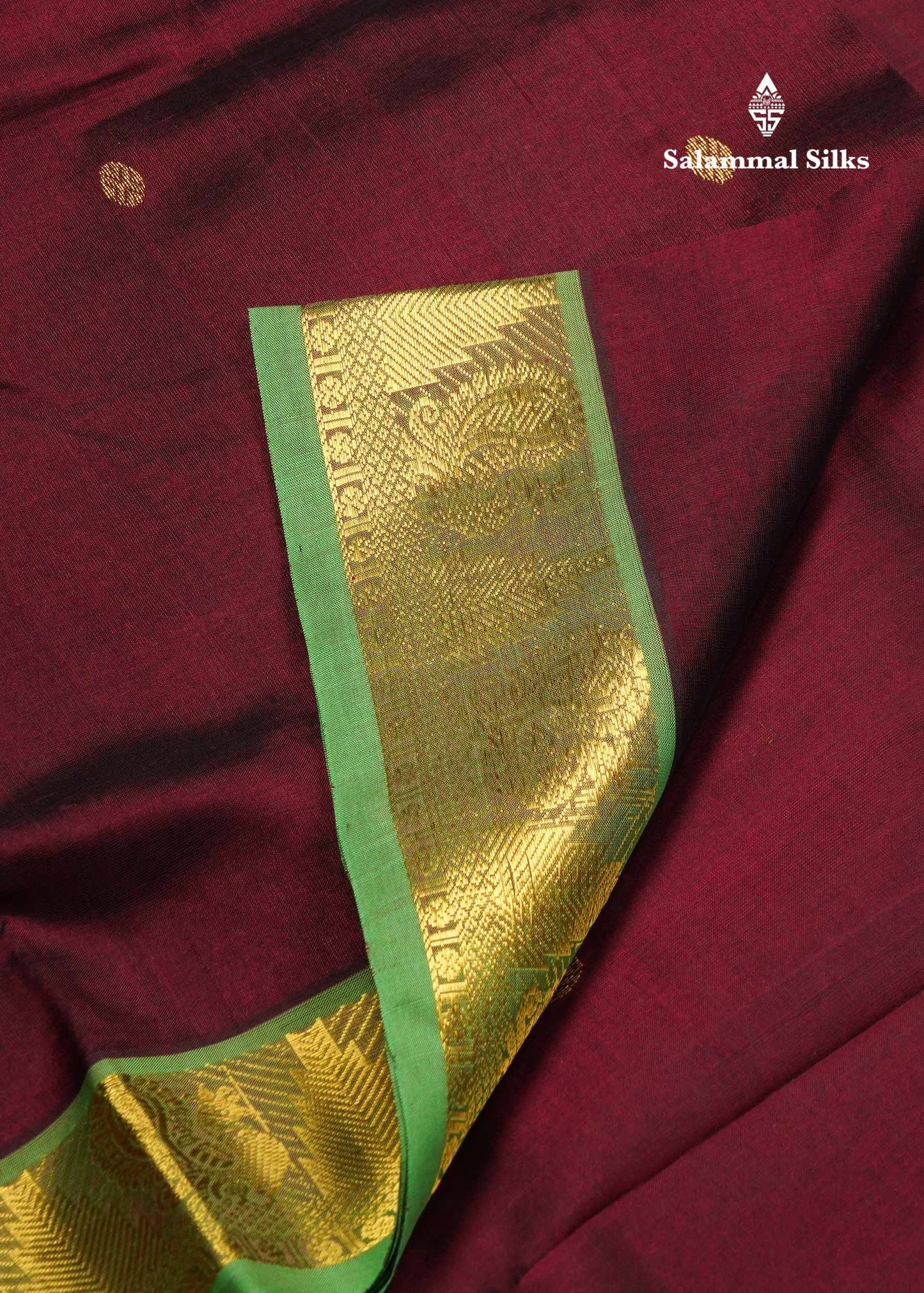 Beautiful Dark Violet Handloom Pure Silk Cotton Saree With Green Traditional Border